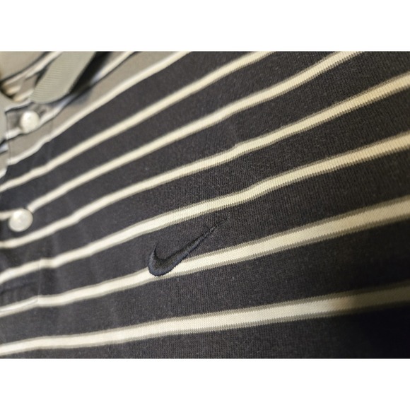 Nike Golf Mens Polo Shirt Large 100% Cotton Steiped Browns Embroidered Swoosh - Picture 4 of 8